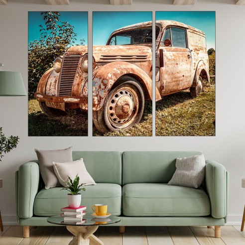 Изоставен ръждясал автомобил - картина пано за стена - 2