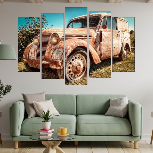 Изоставен ръждясал автомобил - картина пано за стена - 3
