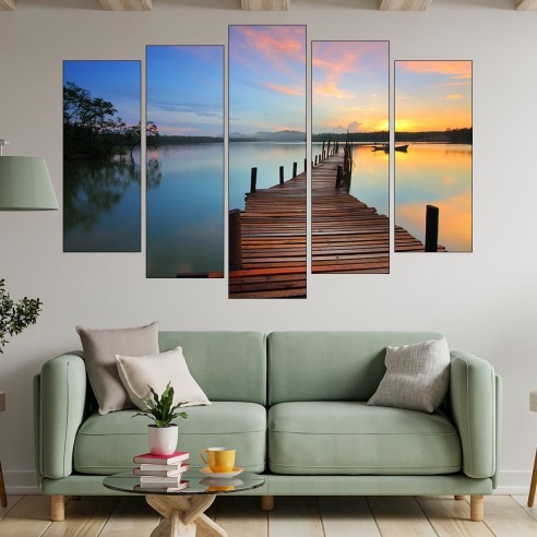 Дървен кей в езерото - картина пано за стена - 3