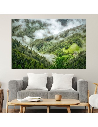 Сутрешна мъгла в гората - картина пано за стена - 1