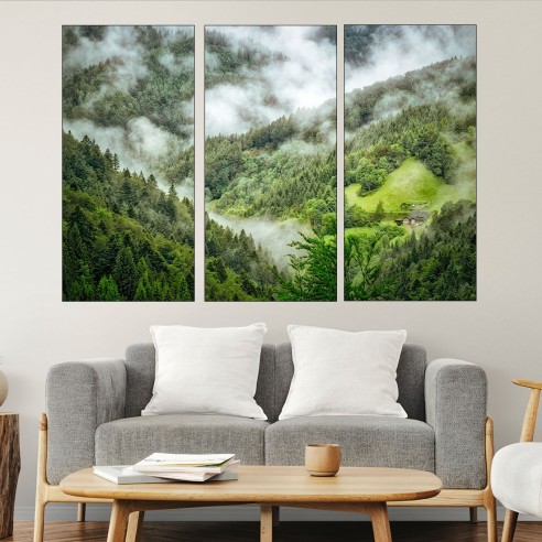 Сутрешна мъгла в гората - картина пано за стена - 2
