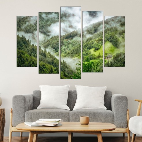 Сутрешна мъгла в гората - картина пано за стена - 3