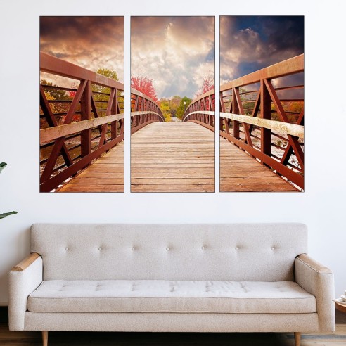 Дървен мост през есентта - картина пано за стена - 2