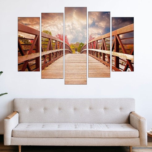 Дървен мост през есентта - картина пано за стена - 3