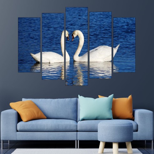 Любовна двойка лебеди - картина пано за стена - 3