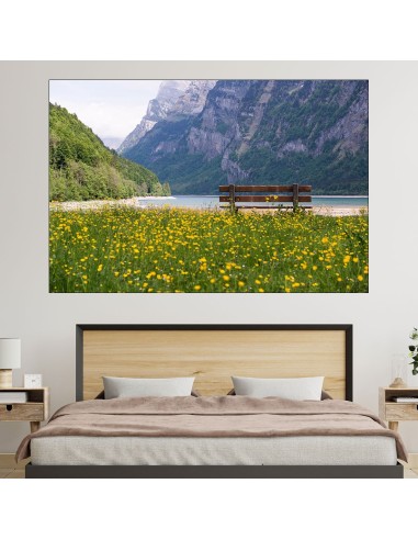 Езеро и поляна в Алпите - картина пано за стена - 1