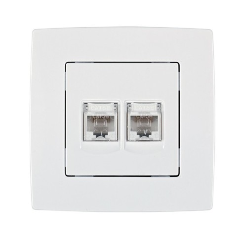 Контакт за телефон RJ11 + контакт за компютър RJ45 бял металик City ELMARK - 1