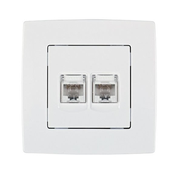 Контакт за телефон RJ11 + контакт за компютър RJ45 бял металик City ELMARK - 1
