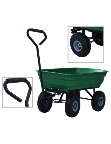 Градинска ръчна количка, 300 кг, 75 л, зелена - 1