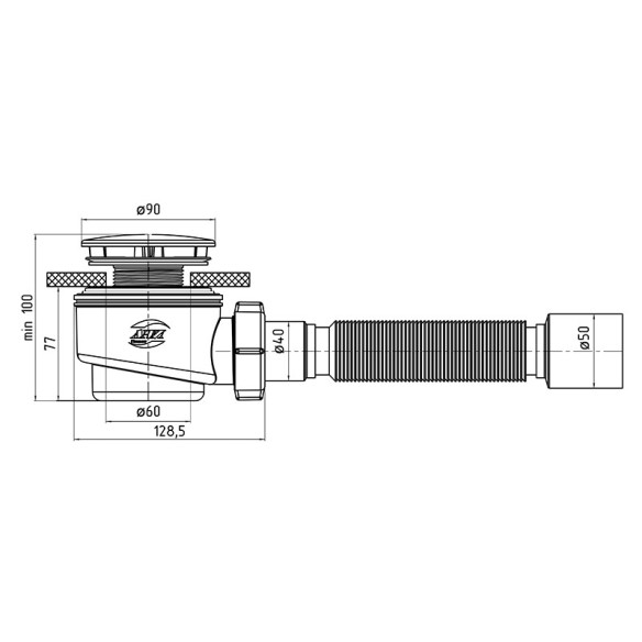 Сифон за поддушово корито 1 1/2" Ø60мм, с тръба, ANIPLast - 3