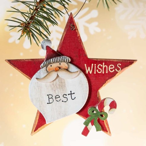 Коледна играчка за елха - звезда, дървена, 14x14x1 см - 2