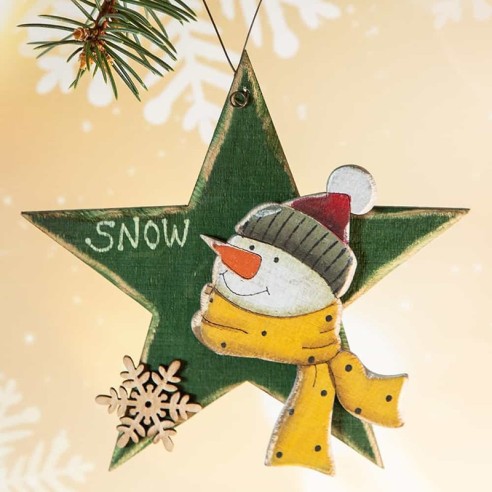 Коледна играчка за елха - звезда, дървена, 14x14x1 см - 4