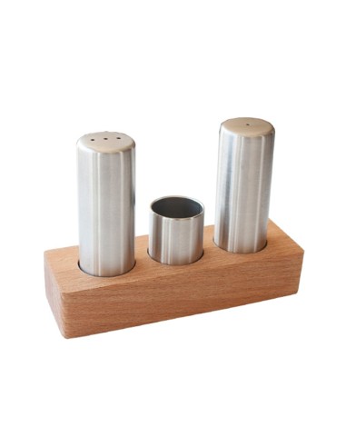 Комплект за сол и пипер с дървена поставка/ а62422