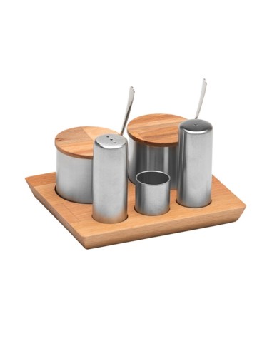 Комплект за сол и пипер с дървена поставка/ а62426