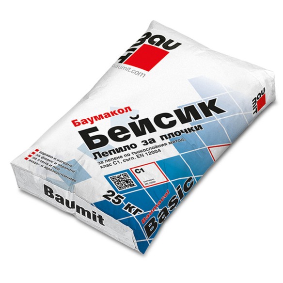 Баумит лепило за плочки Баумакол Бейсик C1- 25кг - 1