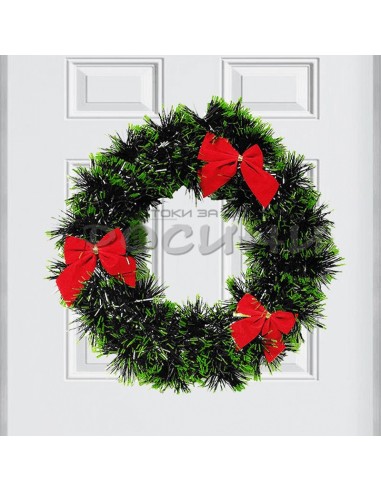 Коледен венец за врата с червени панделки 22 см - 1