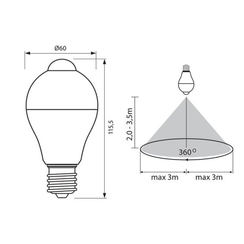 LED лампа със сензор за движение SIGMA LED- PIR- 7W- 600LM- E27- 4000K - 2