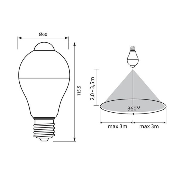 LED лампа със сензор за движение SIGMA LED- PIR- 7W- 600LM- E27- 4000K - 2