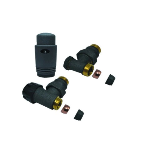 Радиаторен сет Cayman-5 Black - ъглов - 1/2"x16мм и 1/2"x15мм - 2