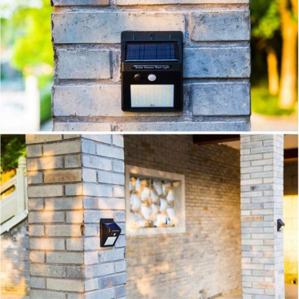 LED соларен аплик със сензор 3W 6500K черен IP55