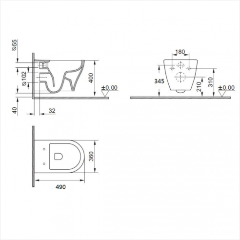 Порцеланова тоалетна чиния, стенен монтаж - 2