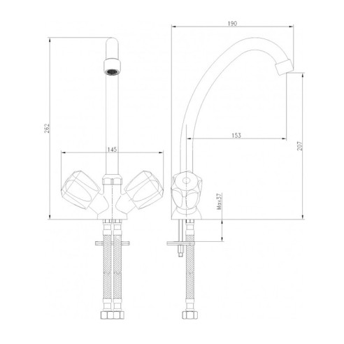 Месингов смесител за кухня Дунав, стоящ - 2