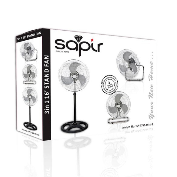 Вентилатор за стая 55W, 40 см, хромиран/черен, Sapir - 5