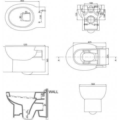 Стенна тоалетна чиния Вая 5235W - бял мат - 3
