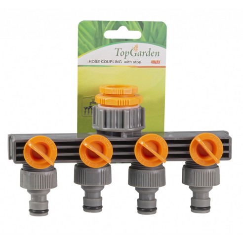 Разклонител 4 изхода със стоп 1/2"-3/4" Top Garden - 2