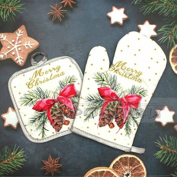 Кухненски коледни ръкохватки с надпис Merry Christmas - 2