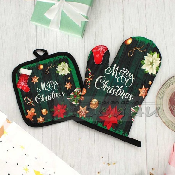 Кухненски коледни ръкохватки с надпис Merry Christmas - 3