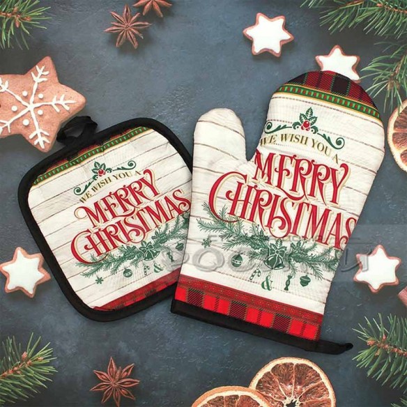 Кухненски коледни ръкохватки с надпис Merry Christmas - 4