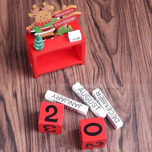 Коледен календар с еленче, дървен, червен - 4