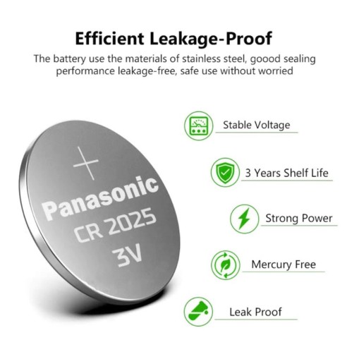 Бутонна литиева батерия Panasonic CR2025 3V 2 бр. - 1