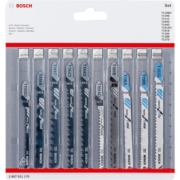 Комплект ножове за зеге за метал и дърво 10 части BOSCH
