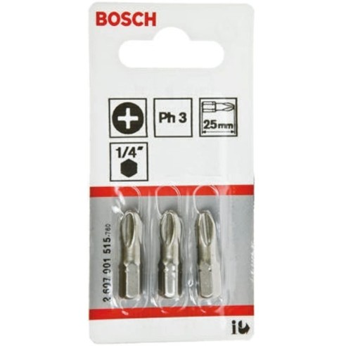 Битове PH3 25 мм - 3 бр. за винтоверти и отвертки BOSCH