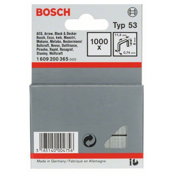 Скоби за такер от фина тел Тип 53 - 11.4x0.74x8 мм - BOSCH - 3
