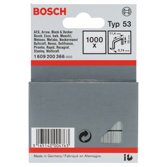 Скоби за такер от фина тел Тип 53 - 11.4x0.74x10 мм - BOSCH - 3