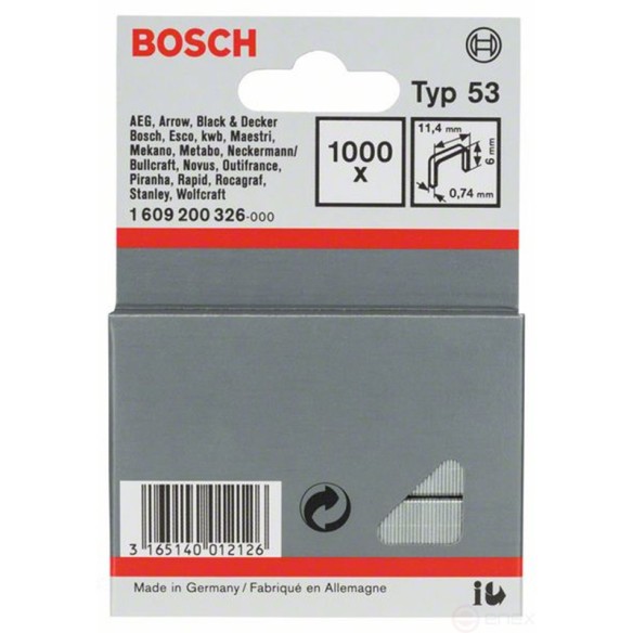 Скоби за такер от фина тел Тип 53 - 11.4x0.74x6 мм - BOSCH - 3