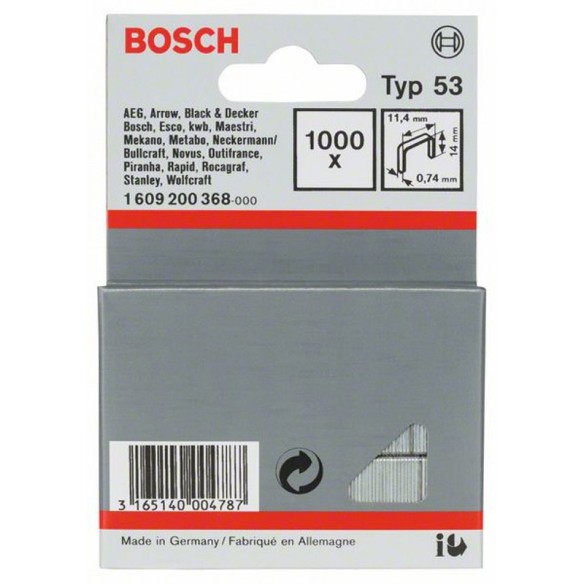 Скоби за такер от фина тел Тип 53 - 11.4x0.74x14 мм - BOSCH - 3