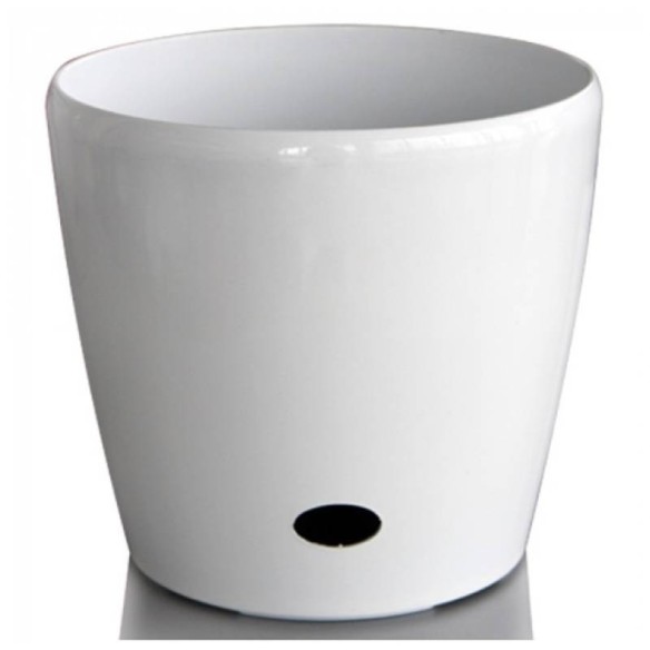Кръгла бяла саксия 28х26см с напоителна система - 1