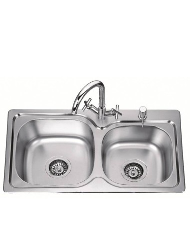 Двойна кухненска мивка алпака 77х40х20см INTER CERAMIC - 1