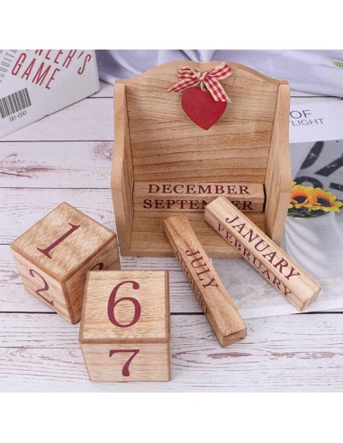 Дървен календар с кубчета, кафяв - 1