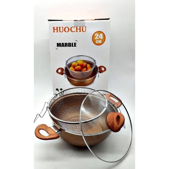 Тенджера с кошница за пържене Ø24см златиста HUOCHU - 3