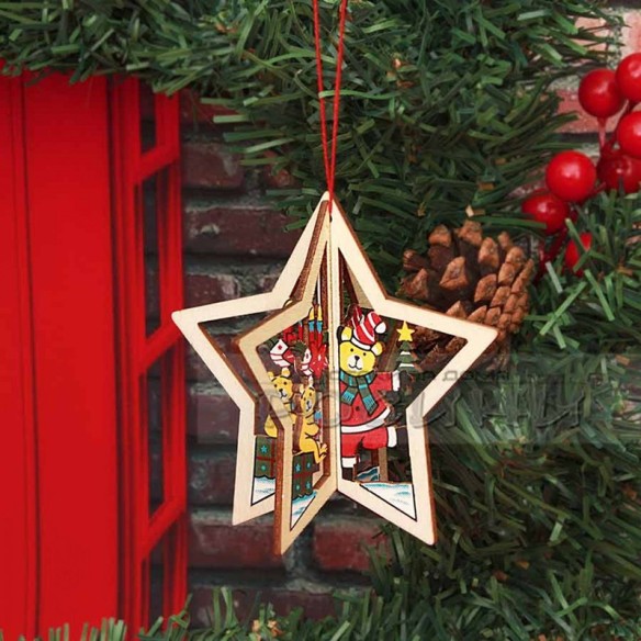 Коледна 3D играчка за закачане дървена - 3