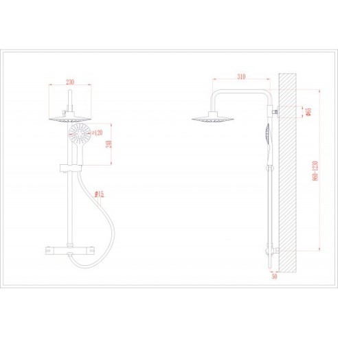 Телескопично тръбно окачване със смесител с термостат Соланж INTER CERAMIC - 3