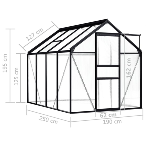 Парник, 190 х 250 x 195 см, 4,75 м²,  алуминий и поликарбонат - 5