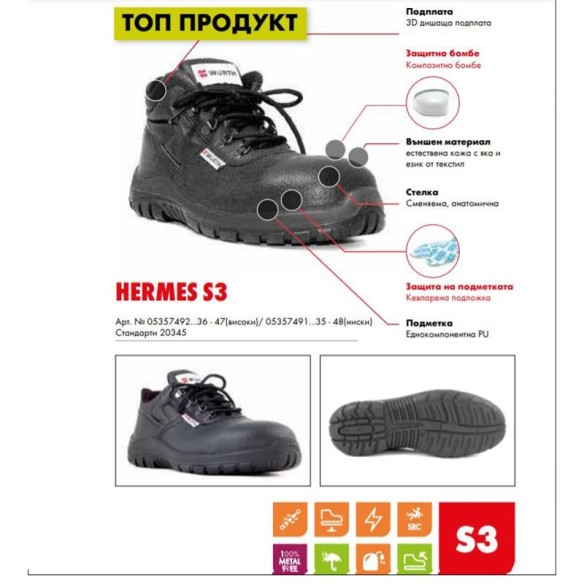 Високи работни обувки №42 Hermes S3 WURTH - 4