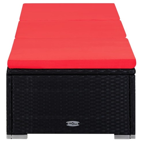 Градински шезлонги с маса за чай, 3 части, полиратан, черни - 2