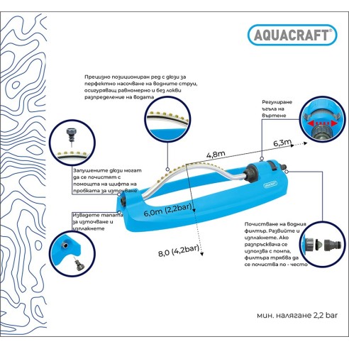 Градински дъговиден разпръсквач 18 отвора AQUACRAFT